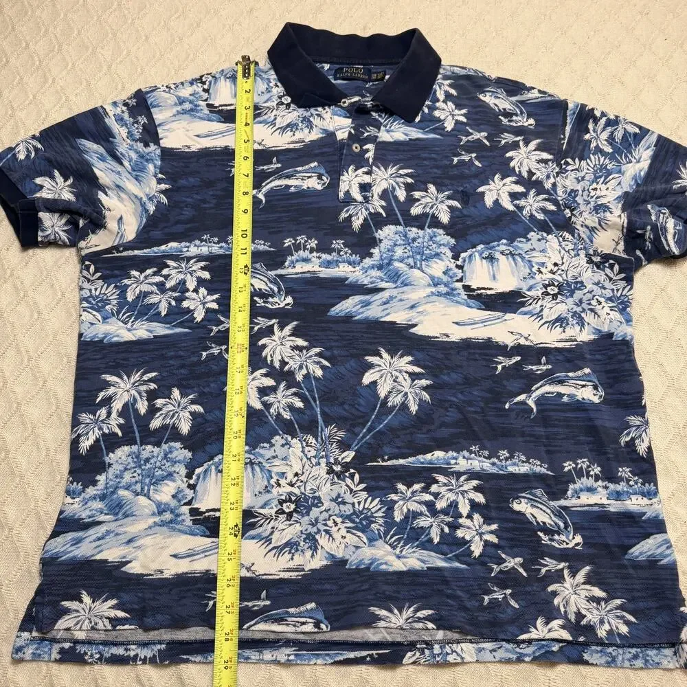 POLO RALPH LAUREN Polo Shirt Men Large Blue Hawaiian Tropical Fishing Resort 2XB